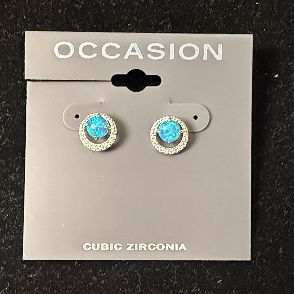 Occasion Faux blue opal and CZ Stud Earrings